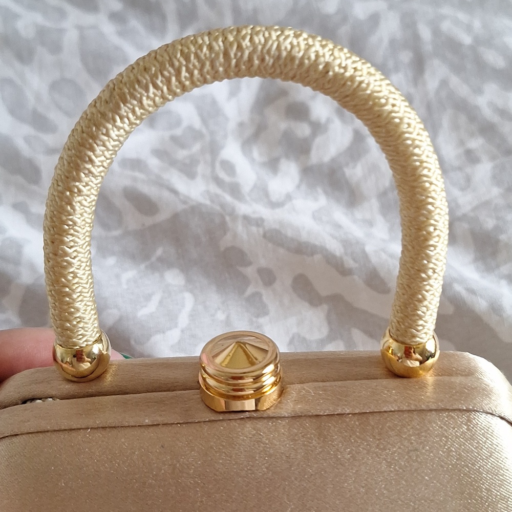 Vintage Gold Satin Cocktail Mini Handle Bag Clutch - Picture 5 of 5
